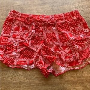 Red and White Printed Shorts